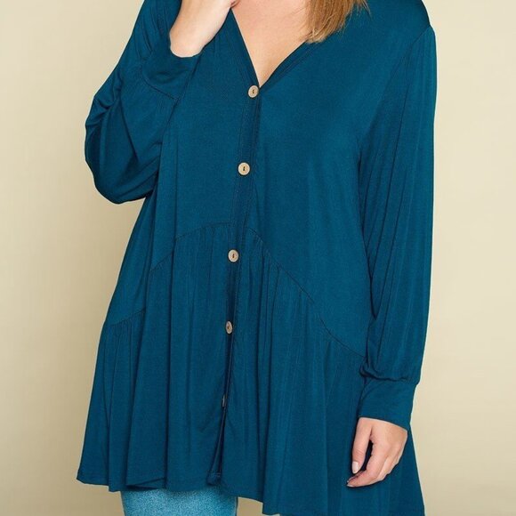 Plus Size Solid Heavy Rayon Modal Jersey Faux Button Up - Picture 8 of 8